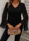 Kadın Uzun Kollu V Yakalı Kolları Ispanyol Detayı Sandy Bluz