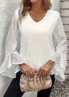 Kadın Uzun Kollu V Yakalı Kolları Ispanyol Detayı Sandy Bluz