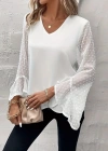Kadın Uzun Kollu V Yakalı Kolları Ispanyol Detayı Sandy Bluz