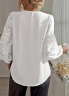 Kadın Uzun Kollu V Yakalı Kolları Popon Detaylı Sandy Bluz