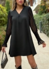 Kadın Uzun Kollu V Yakalı Kolları Tül Detay Kısa Krep Elbise