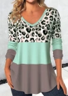 Kadın Uzun Kollu V Yakalı Leopar Baskılı şardonlu Dalgıç Bluz
