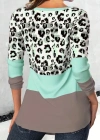 Kadın Uzun Kollu V Yakalı Leopar Baskılı şardonlu Dalgıç Bluz