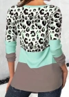 Kadın Uzun Kollu V Yakalı Leopar Baskılı şardonlu Dalgıç Bluz