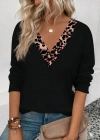 Kadın Uzun Kollu V Yakalı Leopar Detaylı Viskon Iki Iplik Bluz