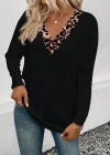 Kadın Uzun Kollu V Yakalı Leopar Detaylı Viskon Iki Iplik Bluz