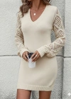 Kadın Uzun Kollu V Yakalı Mini Triko Elbise