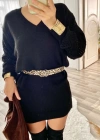Kadın Uzun Kollu V Yakalı Mini Triko Elbise