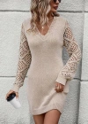 Kadın Uzun Kollu V Yakalı Mini Triko Elbise