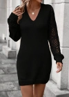 Kadın Uzun Kollu V Yakalı Mini Triko Elbise