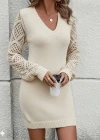 Kadın Uzun Kollu V Yakalı Mini Triko Elbise