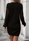 Kadın Uzun Kollu V Yakalı Mini Triko Elbise