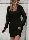 Kadın Uzun Kollu V Yakalı Mini Triko Elbise