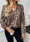 Kadın Uzun Kollu V Yakalı Modal Leopar Bluz