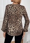 Kadın Uzun Kollu V Yakalı Modal Leopar Bluz