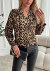 Kadın Uzun Kollu V Yakalı Modal Leopar Desenli Bluz