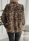 Kadın Uzun Kollu V Yakalı Modal Leopar Desenli Bluz