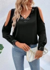 Kadın Uzun Kollu V Yakalı Omuzlardan Açık Sandy Bluz
