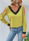 Kadın Uzun Kollu V Yakalı Omuzlardan Açık Sandy Bluz