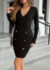 Kadın Uzun Kollu V Yakalı önden Düğmeli Kısa Ithal Krep Elbise