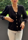 Kadın Uzun Kollu V Yakalı önden Düğmeli Kısa Kadife Bluz