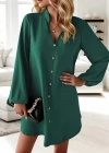 Kadın Uzun Kollu V Yakalı önden Düğmeli Kısa Sandy Elbise
