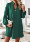Kadın Uzun Kollu V Yakalı önden Düğmeli Kısa Sandy Elbise