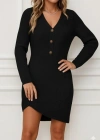 Kadın Uzun Kollu V Yakalı önden Düğmeli Kısa Triko Elbise