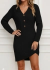 Kadın Uzun Kollu V Yakalı önden Düğmeli Kısa Triko Elbise