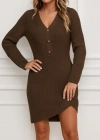 Kadın Uzun Kollu V Yakalı önden Düğmeli Kısa Triko Elbise
