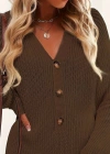 Kadın Uzun Kollu V Yakalı önden Düğmeli Kısa Triko Elbise