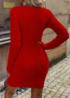 Kadın Uzun Kollu V Yakalı önden Fermuarlı Kısa Triko Elbise
