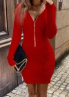 Kadın Uzun Kollu V Yakalı önden Fermuarlı Kısa Triko Elbise