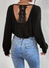 Kadın Uzun Kollu V Yakalı Pencere Sırt Dantel Detaylı Kalın Fitilli Kaşkorse Bluz