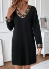 Kadın Uzun Kollu V Yakalı Pulpayet Detaylı Mini Ithal Krep Elbise