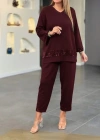 Kadın Uzun Kollu V Yakalı Pulpayet Viskon Iki Iplik Bluz Ve Pantolon Takım