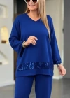 Kadın Uzun Kollu V Yakalı Pulpayet Viskon Iki Iplik Bluz Ve Pantolon Takım