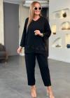 Kadın Uzun Kollu V Yakalı Pulpayet Viskon Iki Iplik Bluz Ve Pantolon Takım
