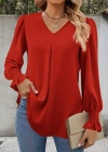 Kadın Uzun Kollu V Yakalı Salaş Ithal Krep Bluz