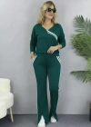 Kadın Uzun Kollu V Yakalı şerit Detaylı Viskon Iki Iplik Bluz Ve Pantolon Ikili Takım
