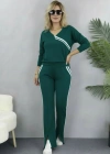Kadın Uzun Kollu V Yakalı şerit Detaylı Viskon Iki Iplik Bluz Ve Pantolon Ikili Takım