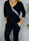 Kadın Uzun Kollu V Yakalı şerit Detaylı Viskon Iki Iplik Bluz Ve Pantolon Ikili Takım