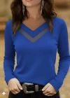 Kadın Uzun Kollu V Yakalı Tül Göğüs Dekolte Detaylı Viskon Bluz