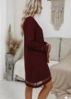 Kadın Uzun Kollu V Yakalı Tül şerit Detaylı Mini Krep Elbise
