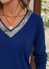 Kadın Uzun Kollu V Payet Yakalı Viskon Bluz