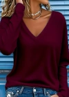 Kadın Uzun Kollu V Yakalı Viskon Iki Iplik Mürdüm Renk Bluz