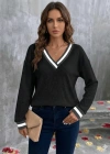 Kadın Uzun Kollu V Yakalı Waffle Bluz
