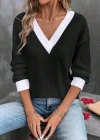 Kadın Uzun Kollu V Yakalı Waffle Bluz