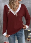 Kadın Uzun Kollu V Yakalı Waffle Bluz