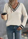 Kadın Uzun Kollu V Yakalı Waffle Bluz